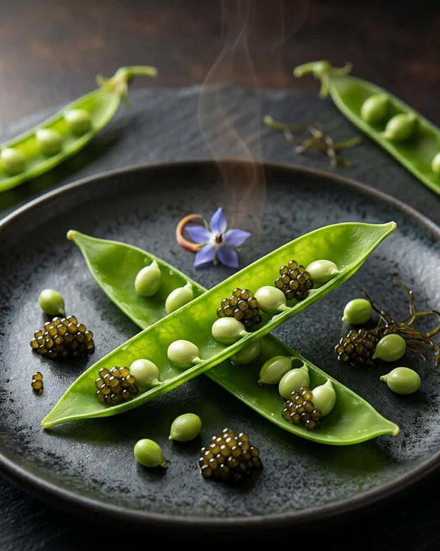 Menú Txindoki — guisantes lágrima y caviar